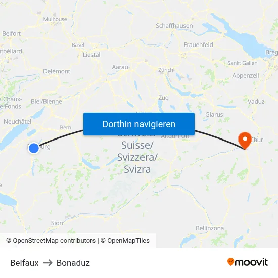 Belfaux to Bonaduz map