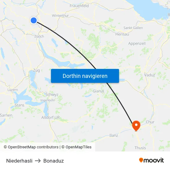 Niederhasli to Bonaduz map