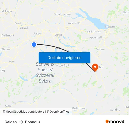 Reiden to Bonaduz map
