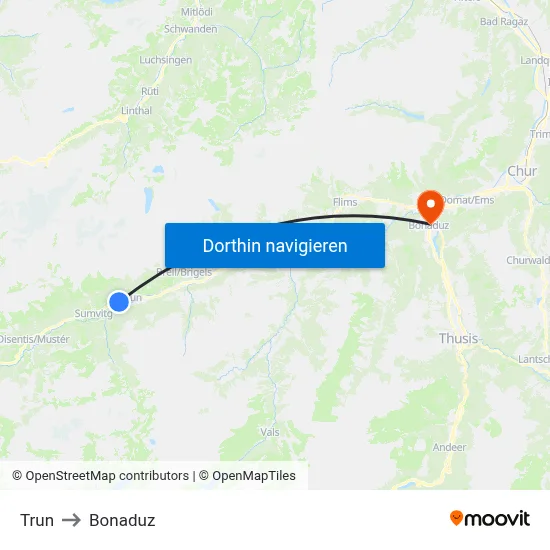 Trun to Bonaduz map