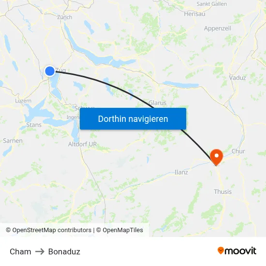 Cham to Bonaduz map