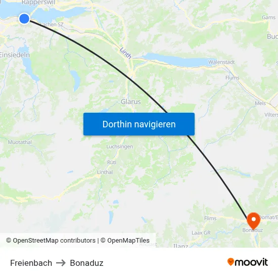 Freienbach to Bonaduz map