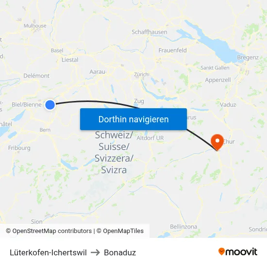 Lüterkofen-Ichertswil to Bonaduz map