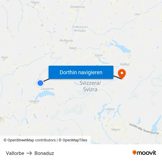 Vallorbe to Bonaduz map