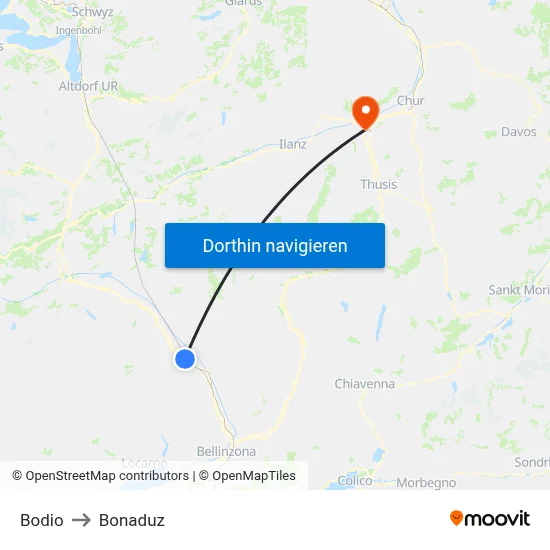 Bodio to Bonaduz map