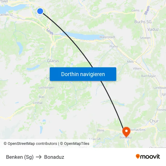 Benken (Sg) to Bonaduz map