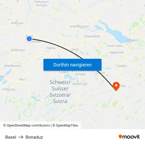 Basel to Bonaduz map