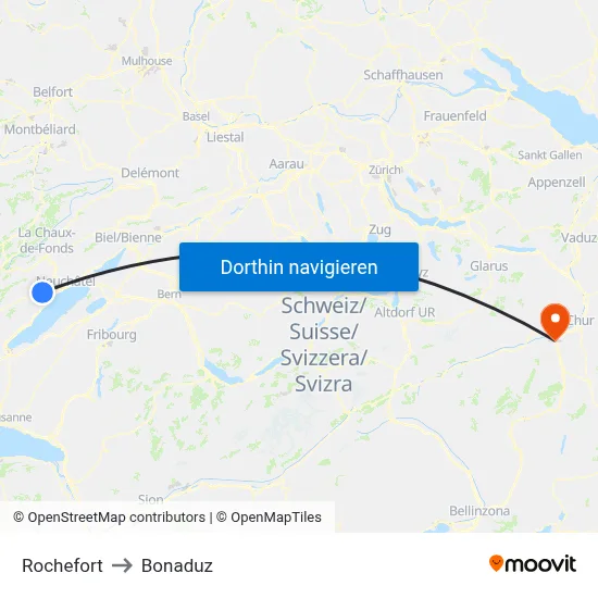 Rochefort to Bonaduz map