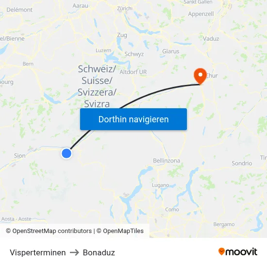 Visperterminen to Bonaduz map