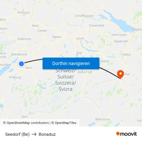 Seedorf (Be) to Bonaduz map