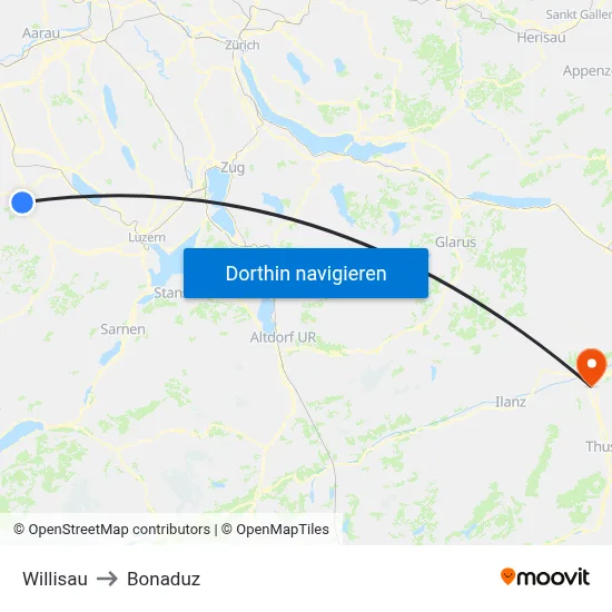 Willisau to Bonaduz map