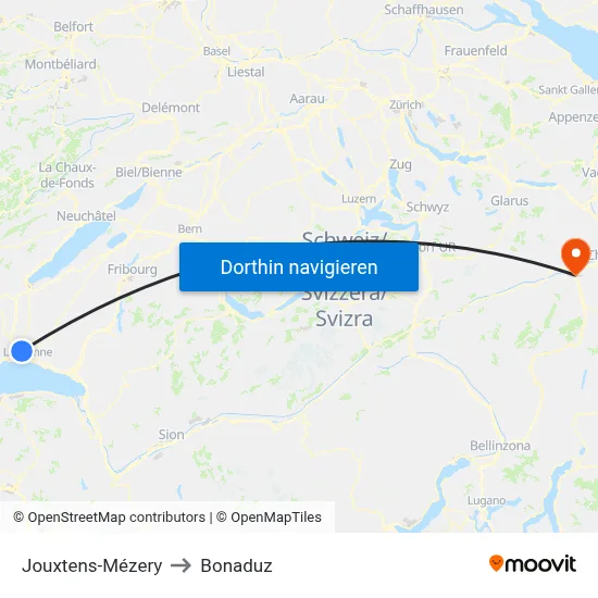 Jouxtens-Mézery to Bonaduz map