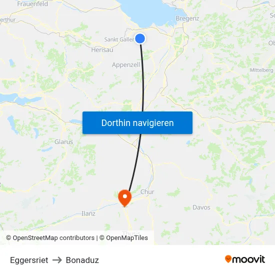 Eggersriet to Bonaduz map