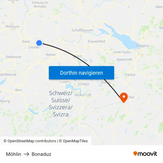 Möhlin to Bonaduz map