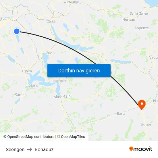 Seengen to Bonaduz map