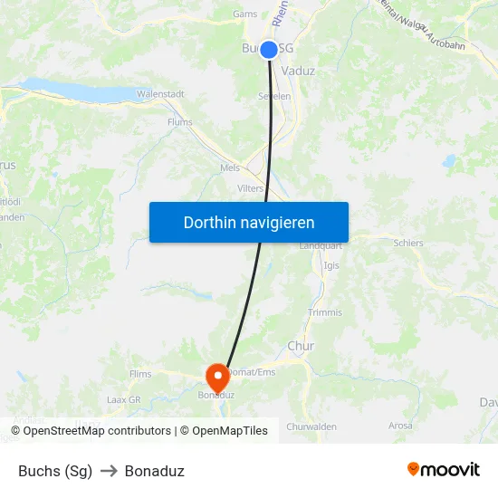 Buchs (Sg) to Bonaduz map