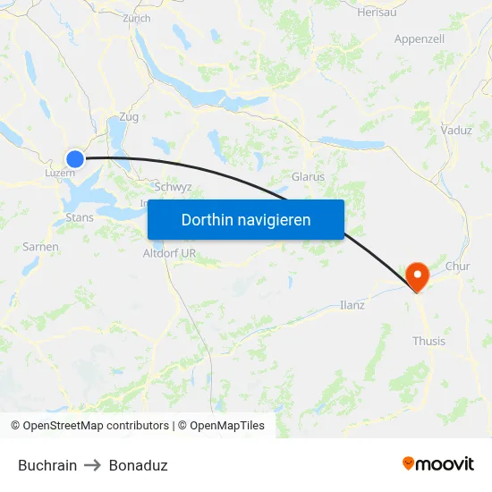 Buchrain to Bonaduz map
