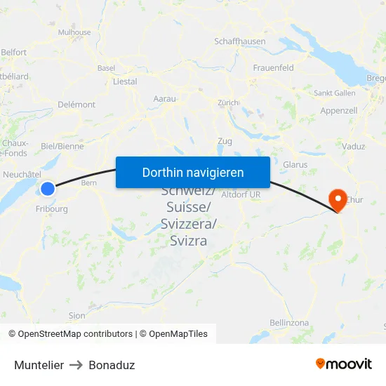 Muntelier to Bonaduz map