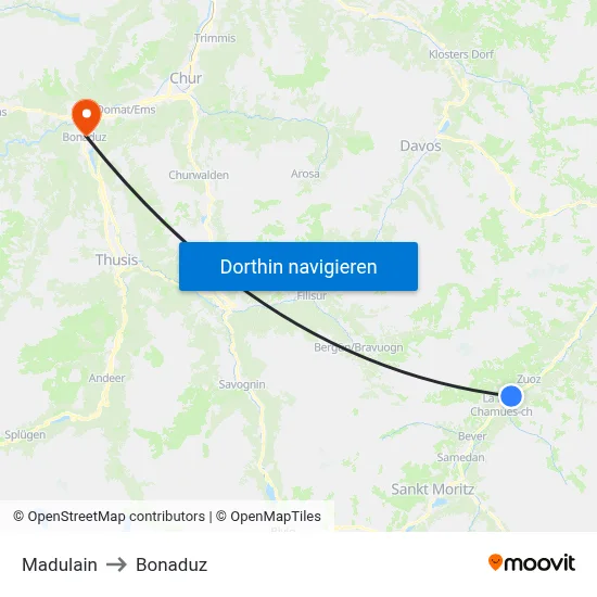 Madulain to Bonaduz map