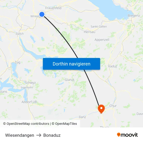 Wiesendangen to Bonaduz map