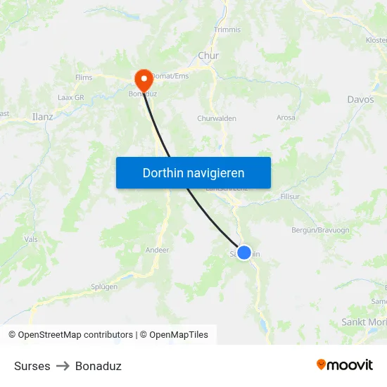 Surses to Bonaduz map