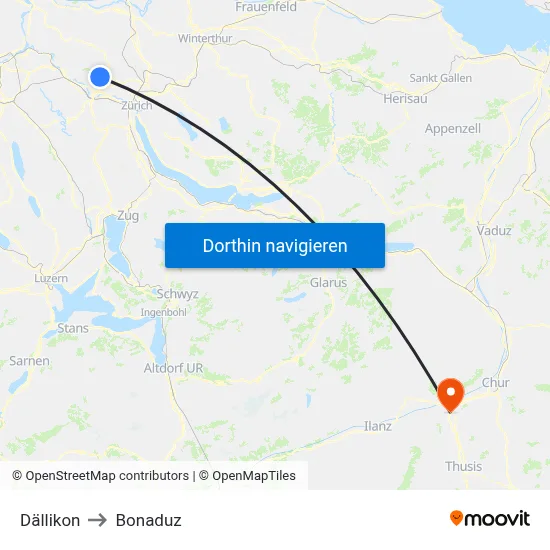 Dällikon to Bonaduz map