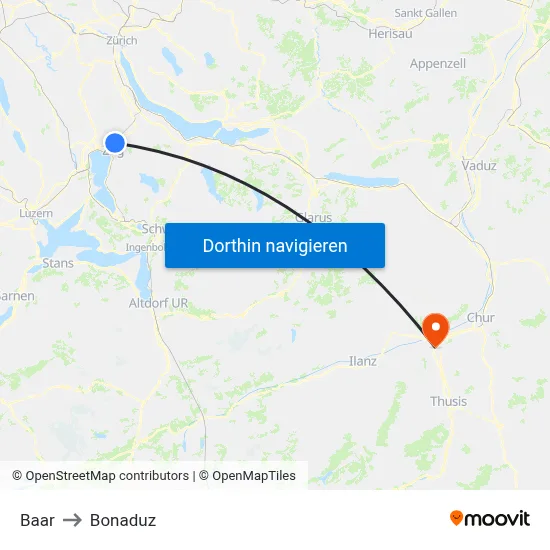 Baar to Bonaduz map