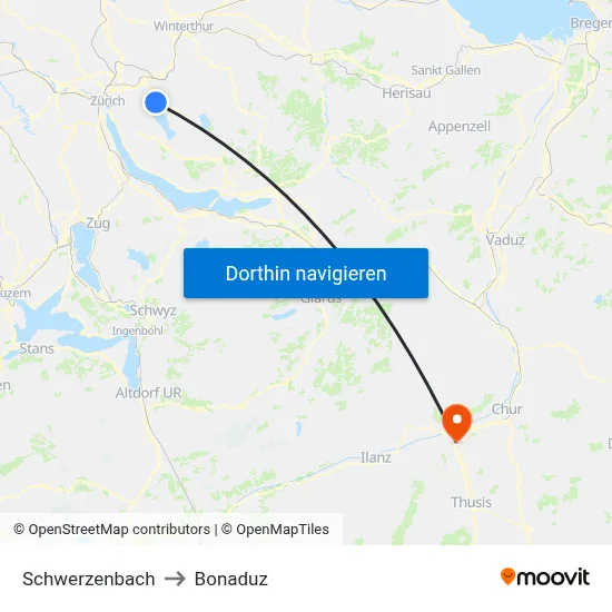 Schwerzenbach to Bonaduz map