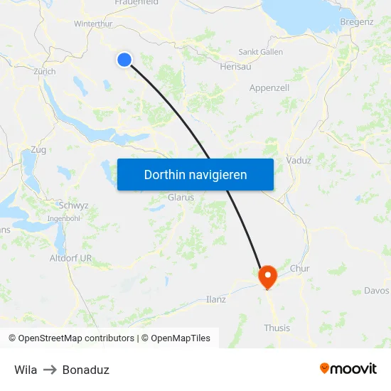 Wila to Bonaduz map