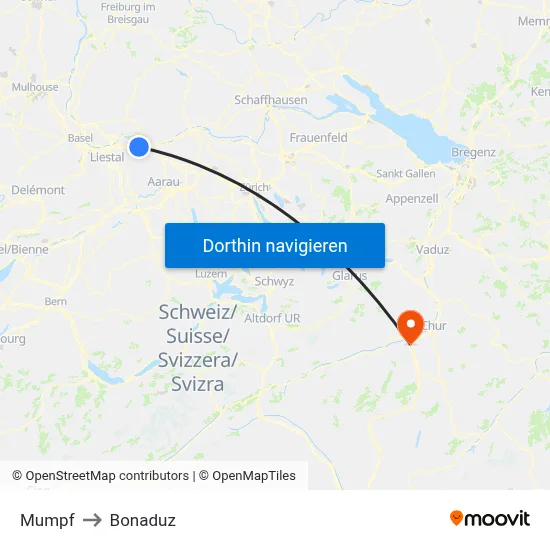 Mumpf to Bonaduz map