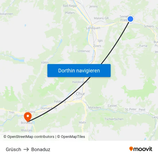 Grüsch to Bonaduz map