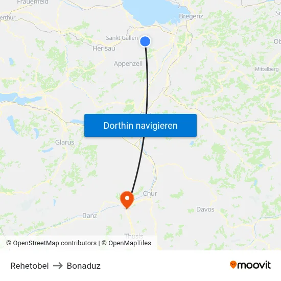 Rehetobel to Bonaduz map
