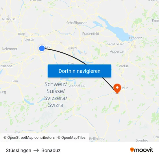 Stüsslingen to Bonaduz map