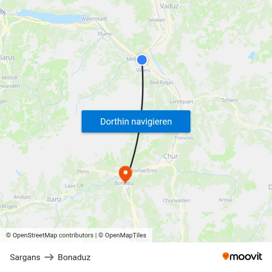 Sargans to Bonaduz map