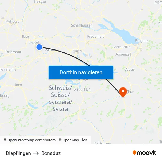 Diepflingen to Bonaduz map