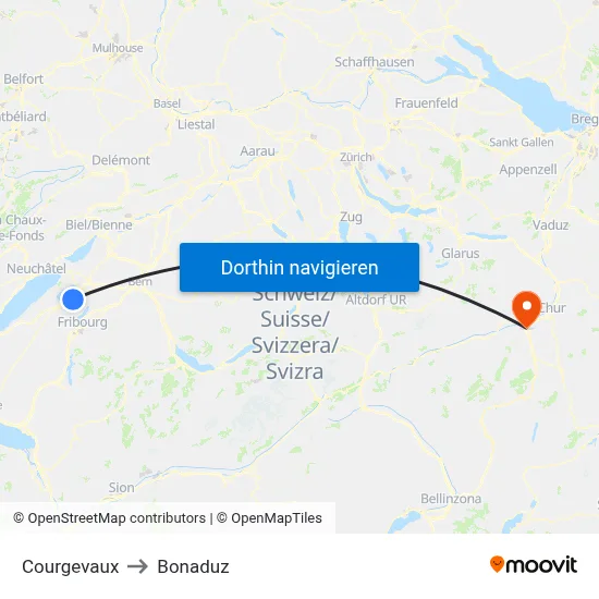 Courgevaux to Bonaduz map