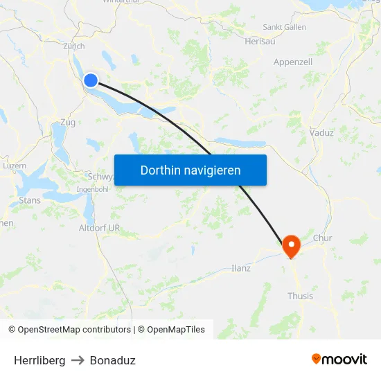Herrliberg to Bonaduz map