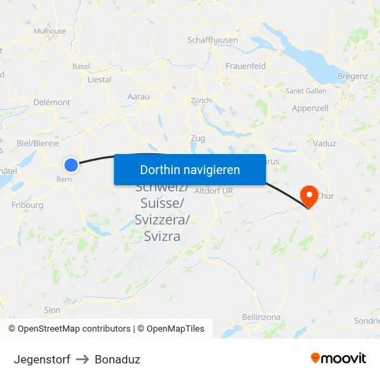 Jegenstorf to Bonaduz map