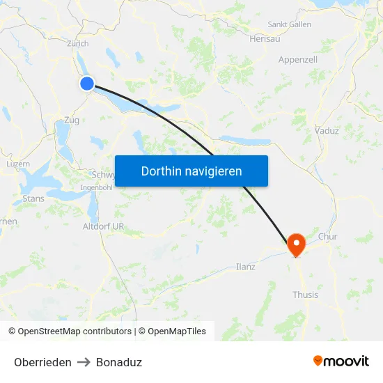 Oberrieden to Bonaduz map