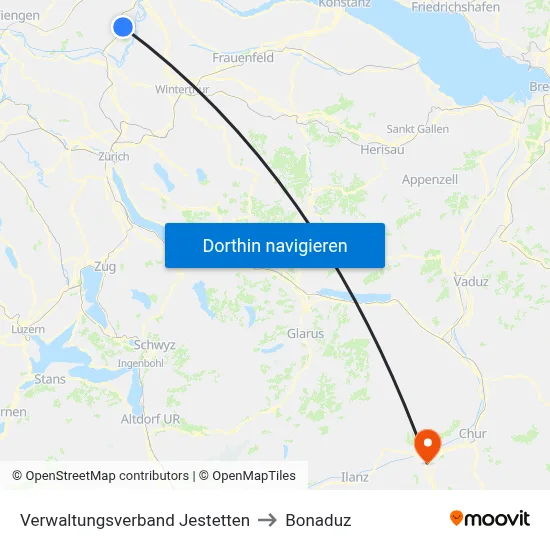 Verwaltungsverband Jestetten to Bonaduz map