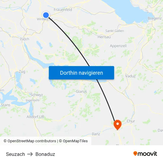 Seuzach to Bonaduz map