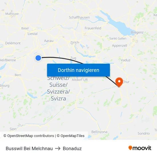 Busswil Bei Melchnau to Bonaduz map