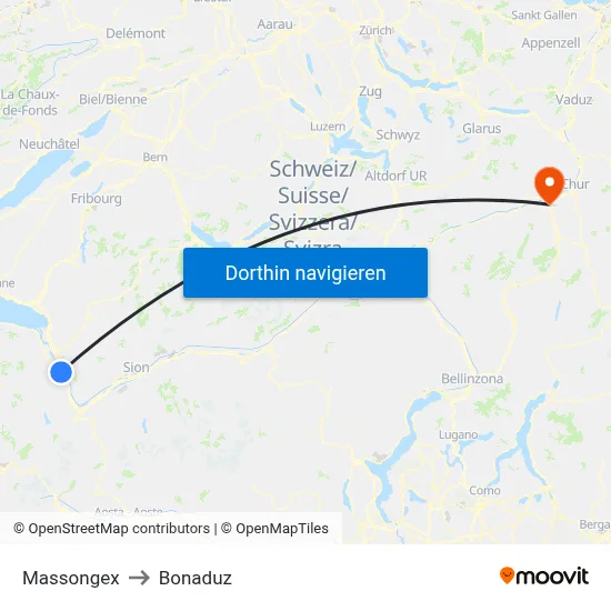 Massongex to Bonaduz map