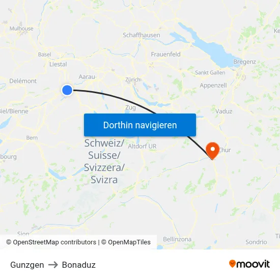 Gunzgen to Bonaduz map