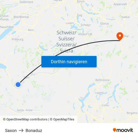 Saxon to Bonaduz map