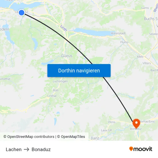 Lachen to Bonaduz map