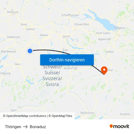 Thörigen to Bonaduz map