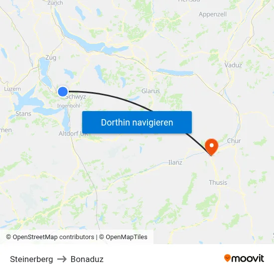 Steinerberg to Bonaduz map