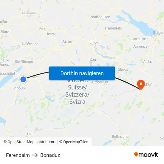 Ferenbalm to Bonaduz map