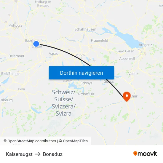 Kaiseraugst to Bonaduz map